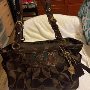 Coach Brown Shoulder Bag with Gold Accents